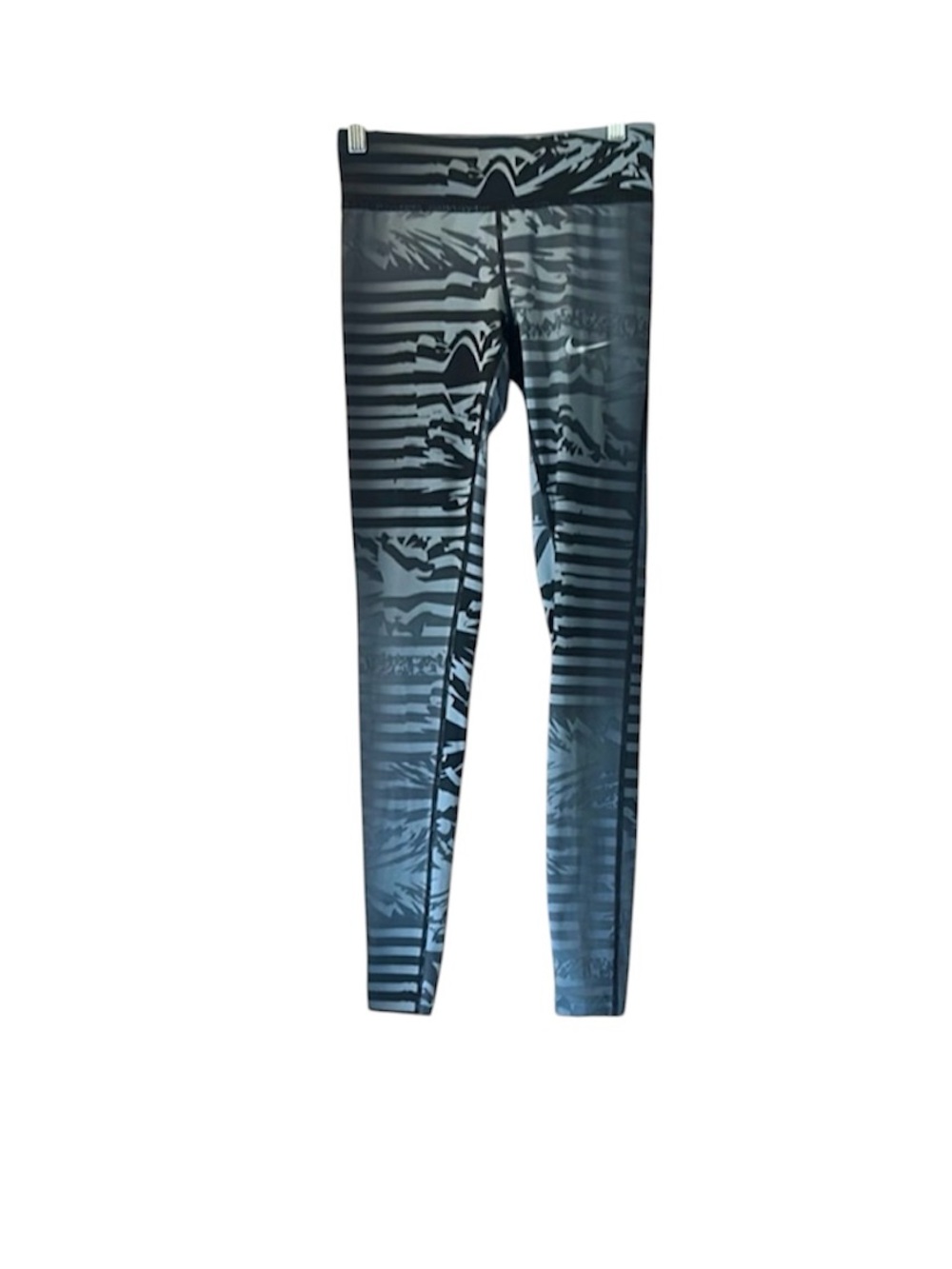Nike Power Essential Women’s‎ XS Compression Tights Gray Black Palm Stripe Yoga